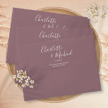 Elegant Signature Script Mauve Return Address Envelope<br><div class="desc">Featuring signature script names,  this elegant return address envelope can be personalized with your names and address details in chic white lettering on a mauve background. You can customize the background to your favorite wedding theme color. Designed by Thisisnotme©</div>