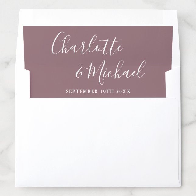 Elegant Signature Script Mauve Wedding Envelope Liner (In Envelope)