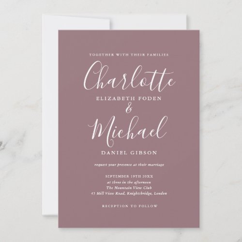 Elegant Signature Script Mauve Wedding Invitation