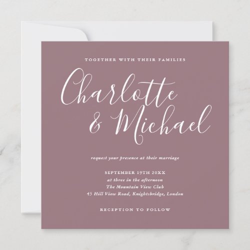 Elegant Signature Script Mauve Wedding Invitation