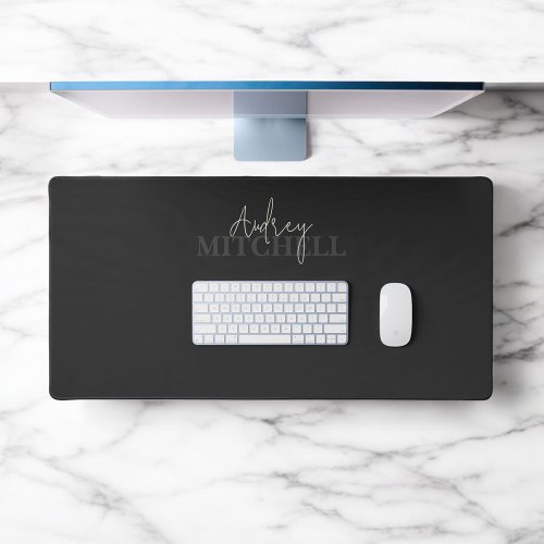 Elegant Signature Script Monogram Black Desk Mat