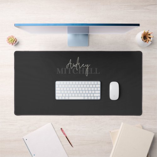 Elegant Signature Script Monogram Black Desk Mat