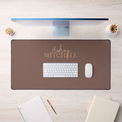 Elegant Signature Script Monogram Brown Desk Mat