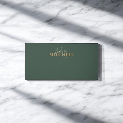 Elegant Signature Script Monogram Green Desk Mat