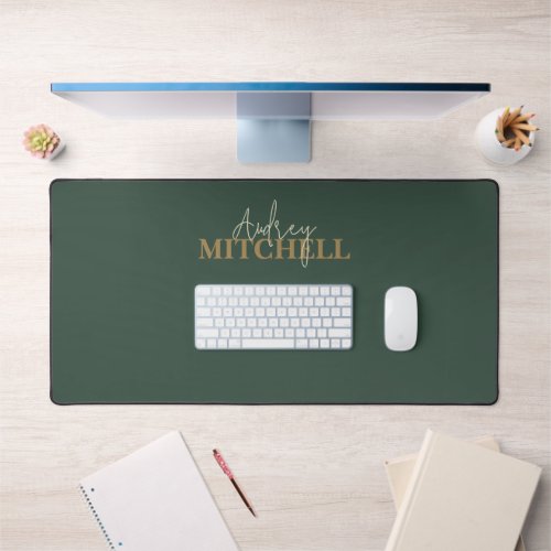 Elegant Signature Script Monogram Green Desk Mat