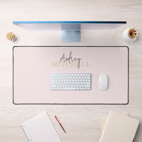 Elegant Signature Script Monogram Pink Desk Mat