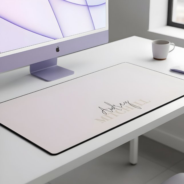 Elegant Signature Script Monogram Pink Desk Mat (Creator Uploaded)