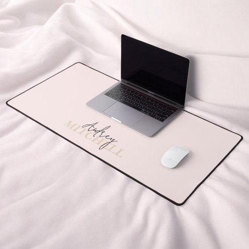 Elegant Signature Script Monogram Pink Desk Mat