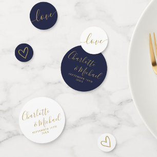 Elegant Signature Script Navy Blue Gold Wedding Confetti