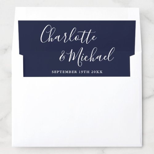 Elegant Signature Script Navy Blue Wedding Envelope Liner