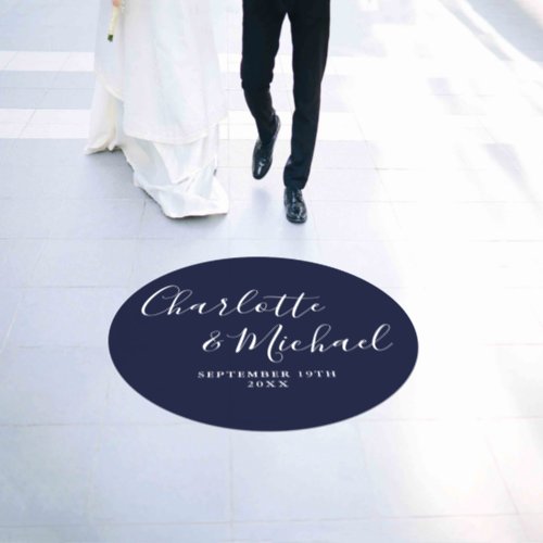 Elegant Signature Script Navy Blue Wedding Floor Decals