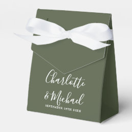 Elegant Signature Script Olive Green Wedding Favor Boxes