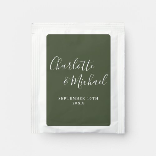 Elegant Signature Script Olive Green Wedding Favor Tea Bag Drink Mix