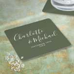 Elegant Signature Script Olive Green Wedding Square Paper Coaster<br><div class="desc">Elegant signature olive green wedding coasters personalized with signature style names and your special wedding date. Designed by Thisisnotme©</div>