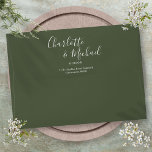 Elegant Signature Script Olive Return Address Envelope<br><div class="desc">Featuring signature script names,  this elegant return address envelope can be personalized with your names and address details in modern white lettering on an olive green background. You can customize the background to your favourite wedding theme color. Designed by Thisisnotme©</div>