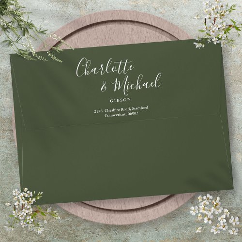 Elegant Signature Script Olive Return Address Envelope