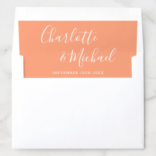 Elegant Signature Script Peach Wedding Envelope Liner