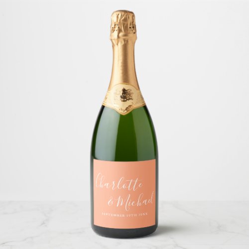 Elegant Signature Script Peach Wedding Sparkling Wine Label