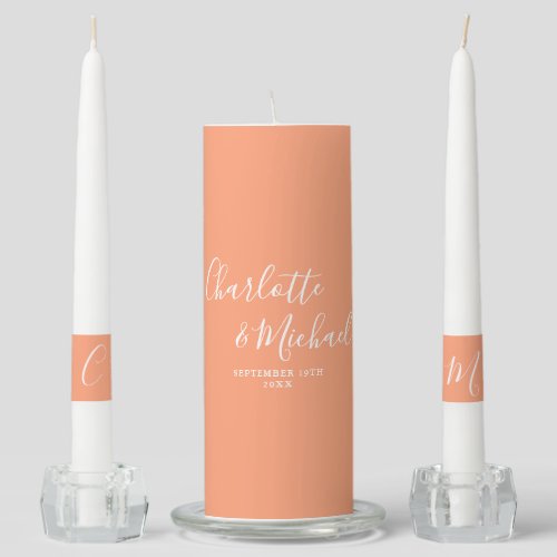 Elegant Signature Script Peach Wedding Unity Candle Set