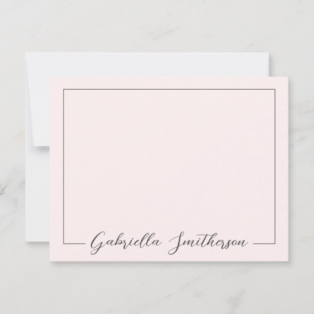 Elegant Signature Script Pink Personalized Note Card (Front)
