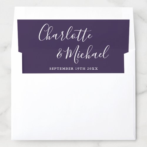Elegant Signature Script Purple Wedding Envelope Liner