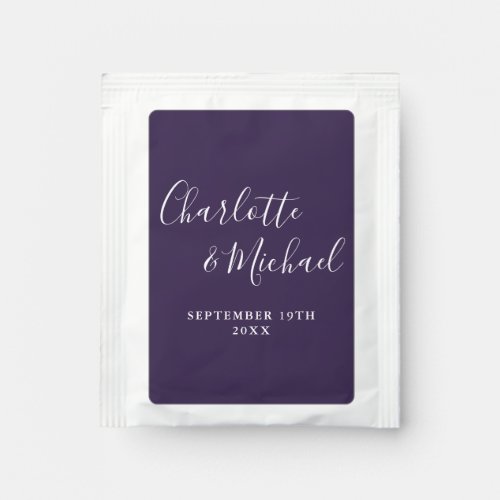 Elegant Signature Script Purple Wedding Favor Tea Bag Drink Mix