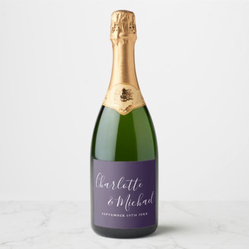 Elegant Signature Script Purple Wedding Sparkling Wine Label