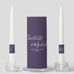 Elegant Signature Script Purple Wedding Unity Candle Set