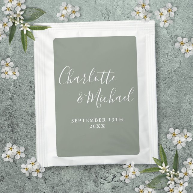 Elegant Signature Script Sage Green Wedding Favor Tea Bag Drink Mix (Elegant Signature Script Sage Green Wedding Favor Tea Bag Drink Mix)