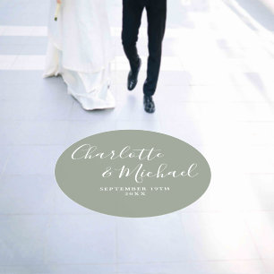 Elegant Signature Script Sage Green Wedding Floor Decals