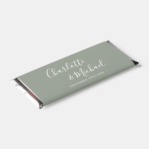 Elegant Signature Script Sage Green Wedding Hershey Bar Favors