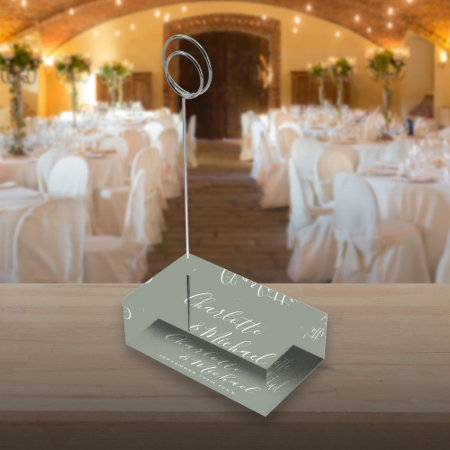 Elegant Signature Script Sage Green Wedding Place Card Holder