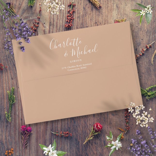 Elegant Signature Script Tan Return Address Envelope (Elegant Signature Script Tan Return Address Envelope)