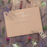 Elegant Signature Script Tan Return Address Envelope<br><div class="desc">Featuring signature script names,  this elegant return address envelope can be personalized with your names and address details in chic white lettering on a tan background. You can customize the background to your favorite wedding theme color. Designed by Thisisnotme©</div>