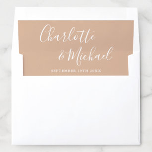 Elegant Signature Script Tan Taupe Wedding Envelope Liner