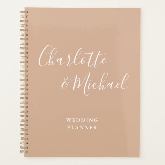 Elegant Signature Script Tan Taupe Wedding Planner (Front)