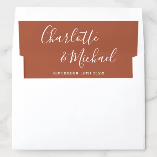 Elegant Signature Script Terracotta Wedding Envelope Liner