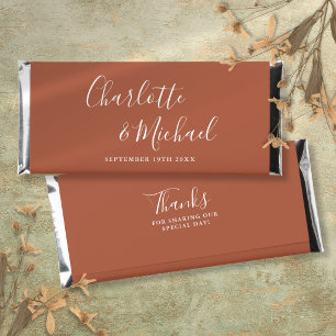 Elegant Signature Script Terracotta Wedding Hershey Bar Favors