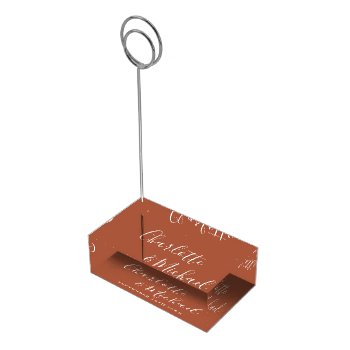 Elegant Signature Script Terracotta Wedding Place Card Holder by thisisnotmedesigns at Zazzle