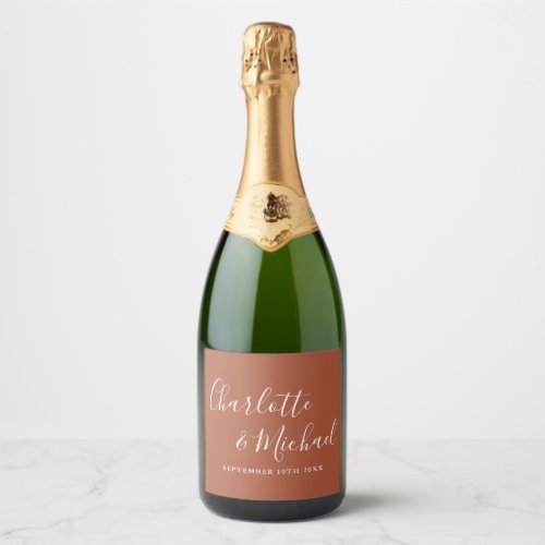 Elegant Signature Script Terracotta Wedding Sparkling Wine Label