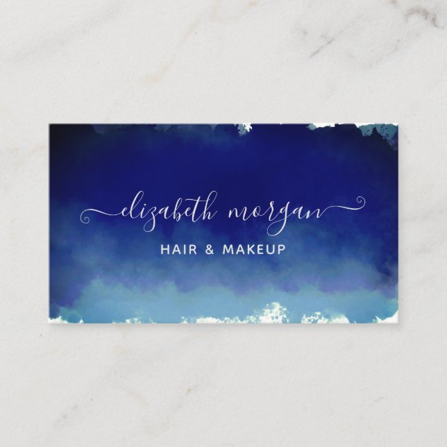 Elegant Signature Script Watercolor Blue Modern Business Card (Front)