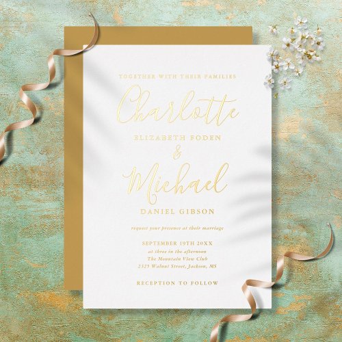 Elegant Signature Script Wedding Gold Foil Invitation
