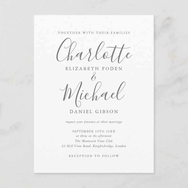 Elegant Signature Script Wedding Invitation Postcard (Front)