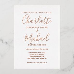 Elegant Signature Script Wedding Rose Gold Foil In Foil Invitation