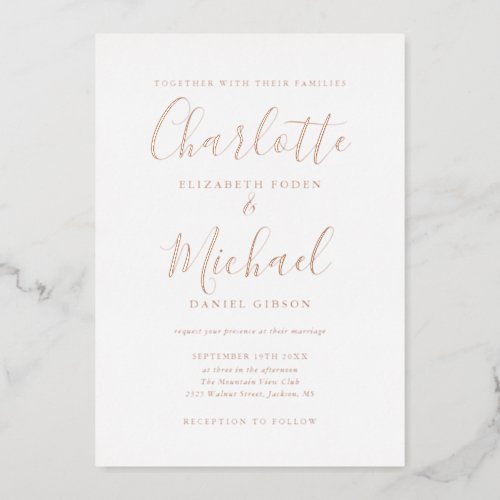 Elegant Signature Script Wedding Rose Gold Foil In Foil Invitation