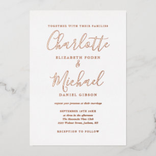 Elegant Signature Script Wedding Rose Gold Foil In Invitation