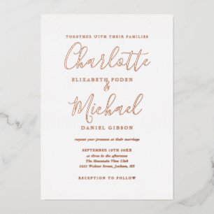 Elegant Signature Script Wedding Rose Gold Foil Invitation