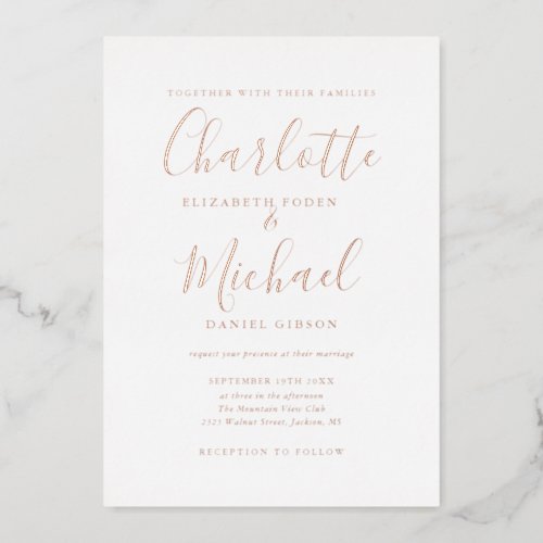Elegant Signature Script Wedding Rose Gold Foil Invitation