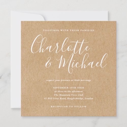Elegant Signature Script Wedding Rustic Kraft Invitation