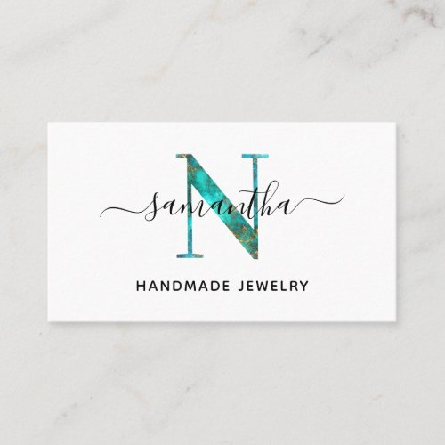 Elegant Signature Turquoise Gold N Monogram Logo Business Card